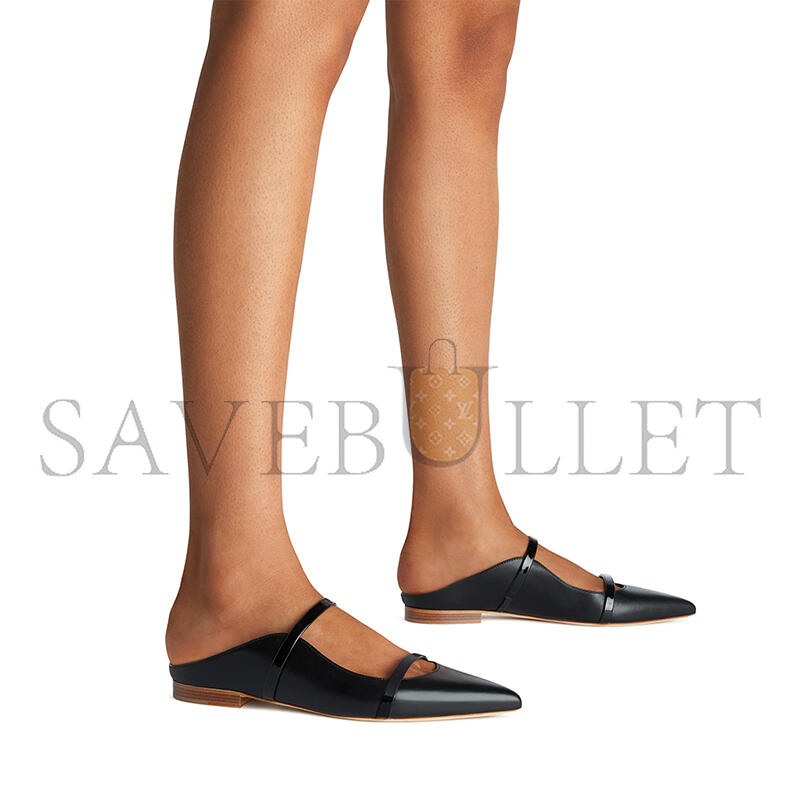 MALONE SOULIERS MAUREEN BLACK LEATHER FLAT MULES MAUREENMSFLAT42BLA